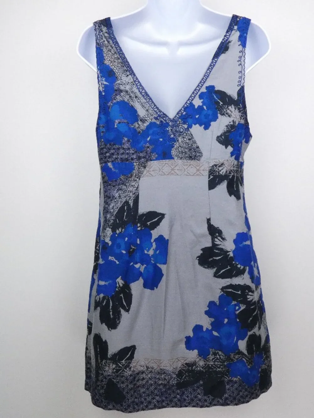 Free People Dress Womens 6 Blue Floral Print Frock Shift Mini Lined Size Zip